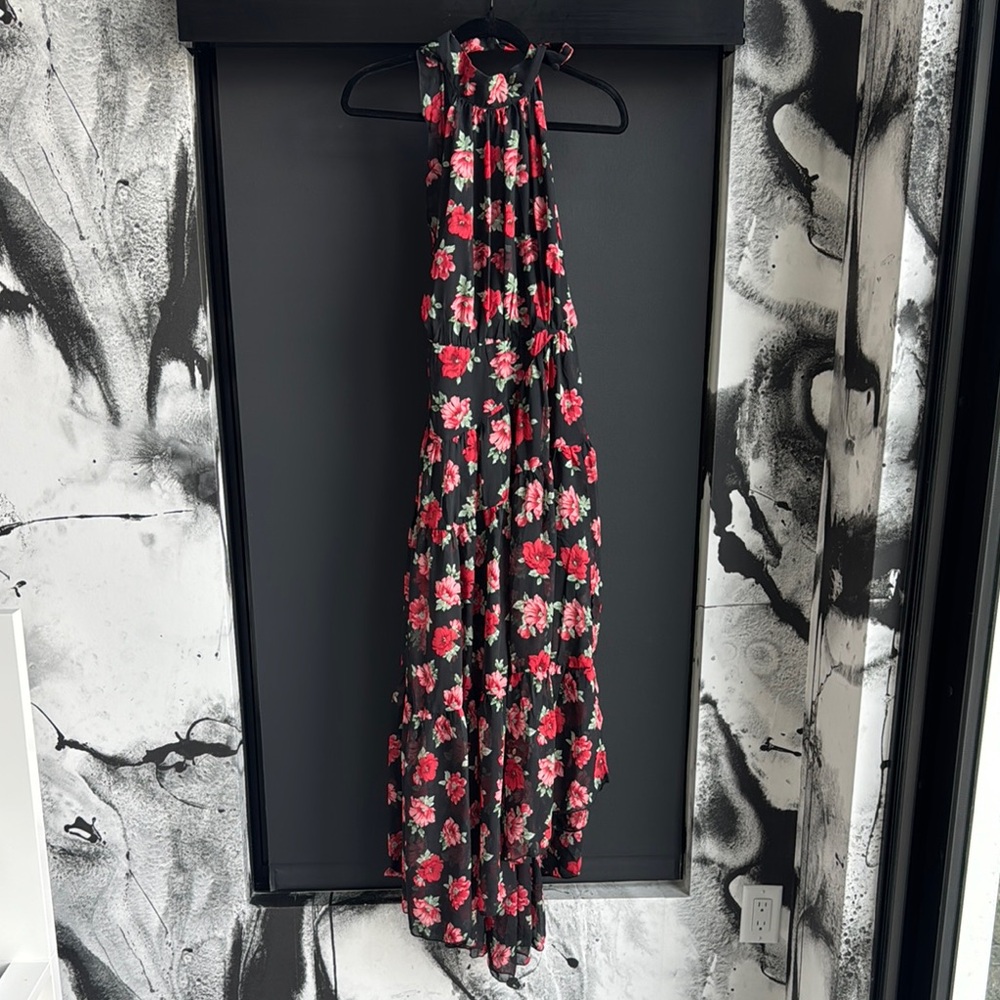 Lulu's Floral Print Chiffon Halter Maxi Dress, Backless - M - Picture 5 of 12